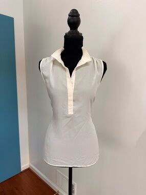 J. Crew Cream Pleated-Collar Sleeveless Top